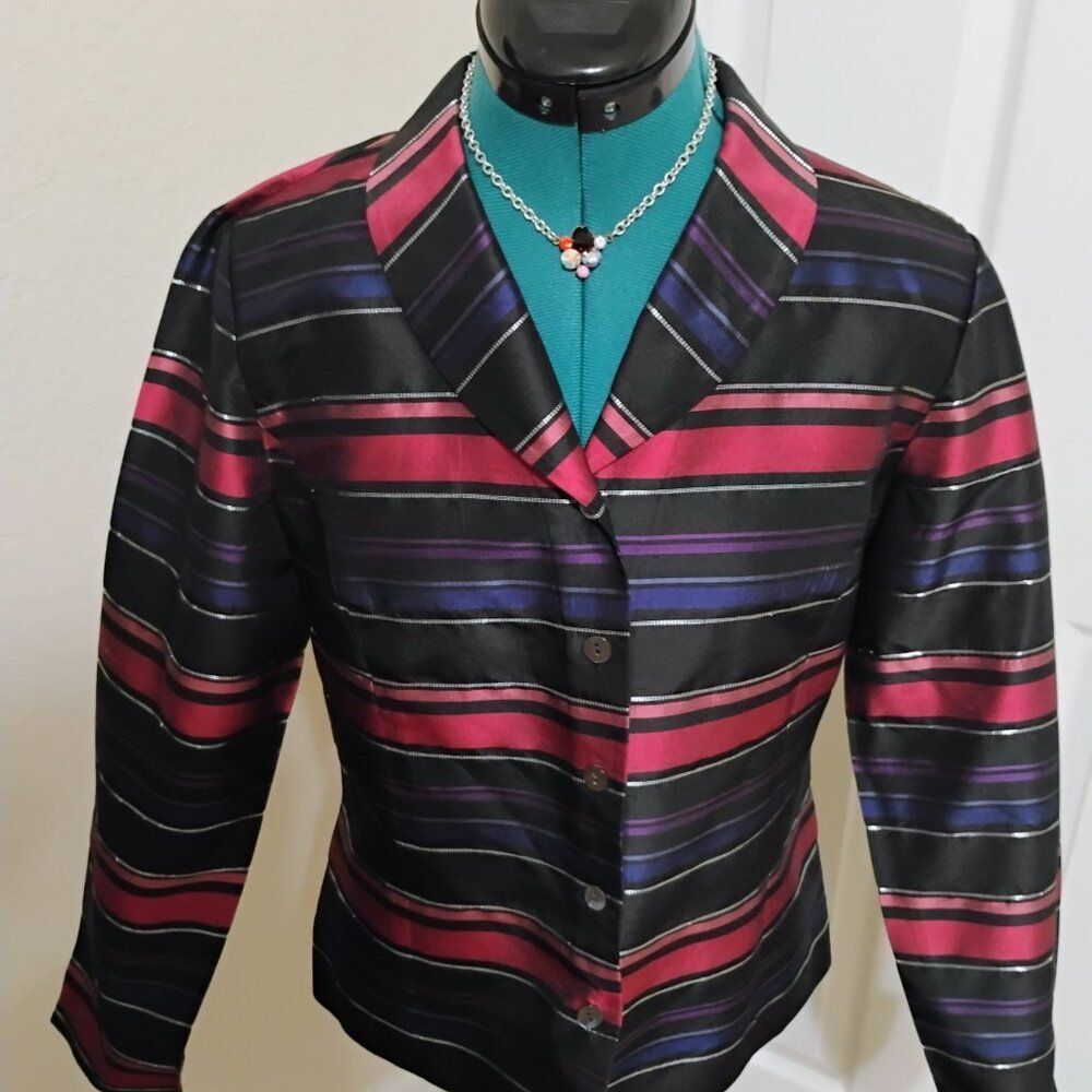 Talbots Silk Multicolor Striped Cropped Blazer Jacket Size 6